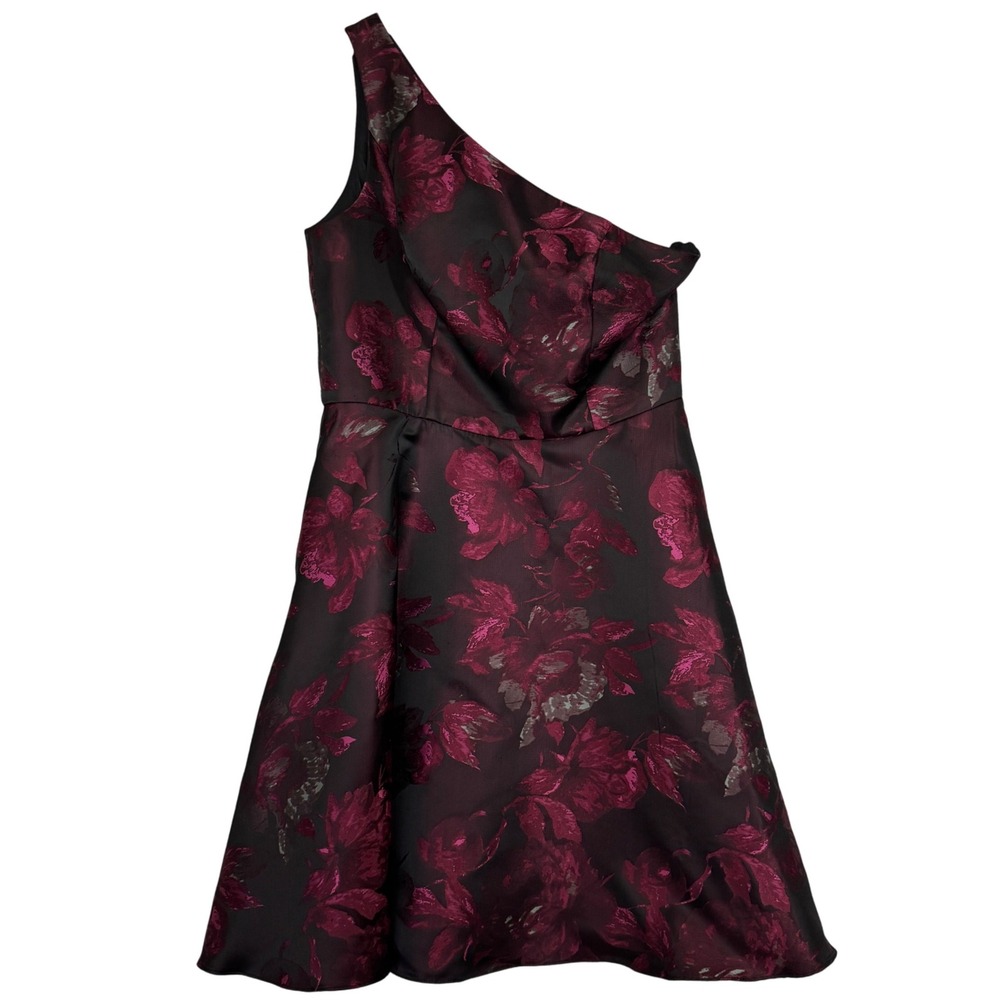 DB Studio Womens Size 10 One Shoulder Purple Floral Jacquard Fit Flare Dress - Picture 3 of 12